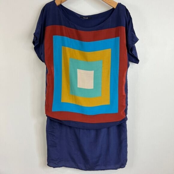 Kookai 100% Silk 40 US Large Multicolored Geometric Short Sleeve Shirt Dress - Picture 12 of 12
